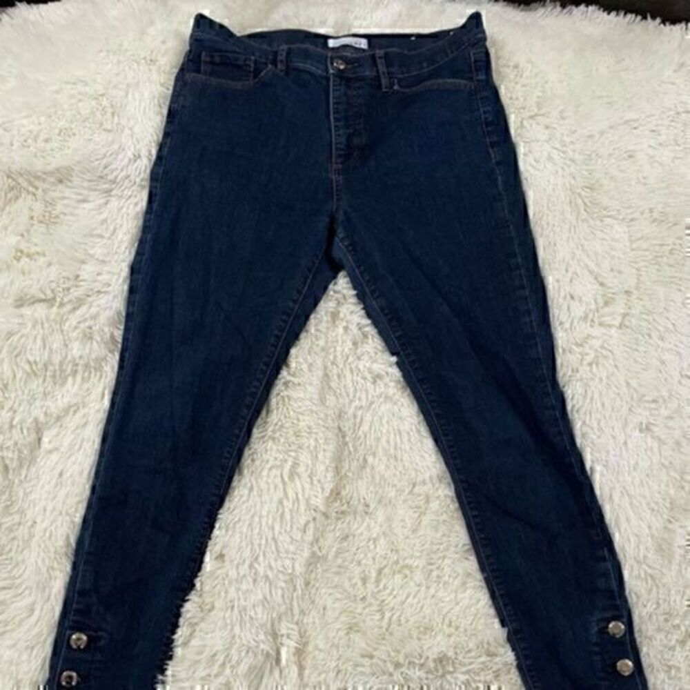 EUC Loft by Ann Taylor high rise dark blue button ankle jeans size 29/8